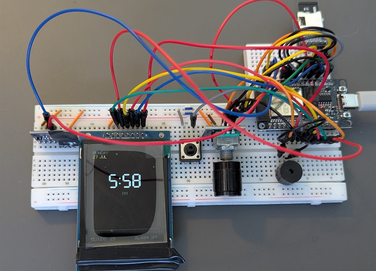 The original two-breadboard prototype running the same firmware