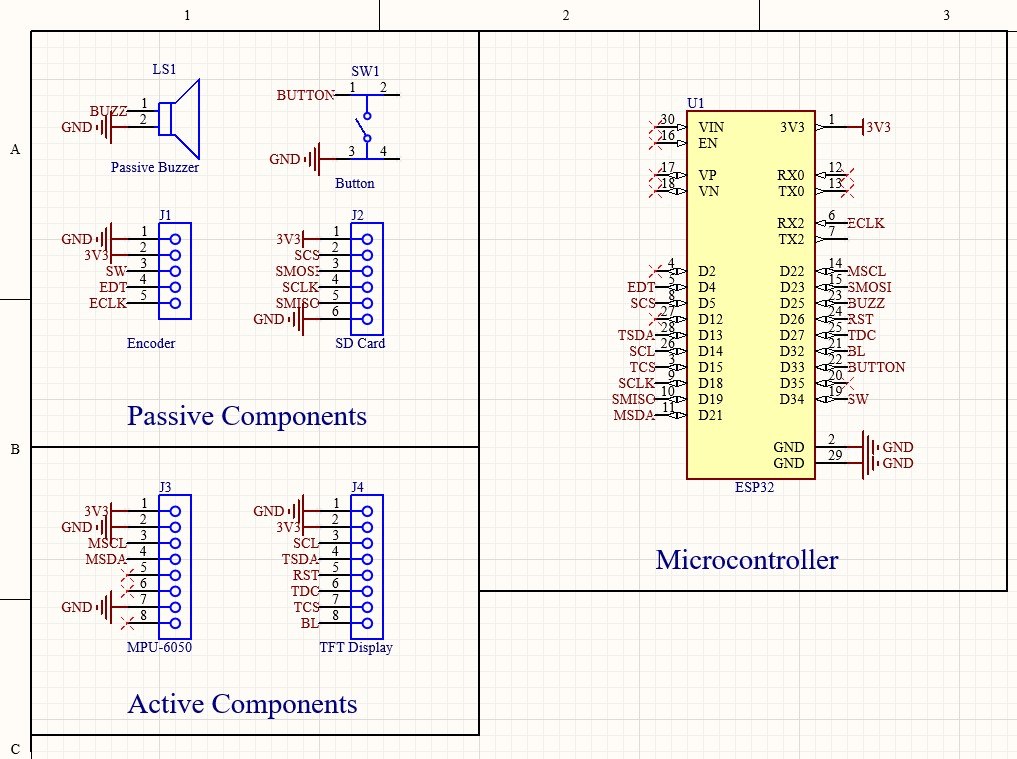 Altium schematic split into passive, active, and microcontroller blocks